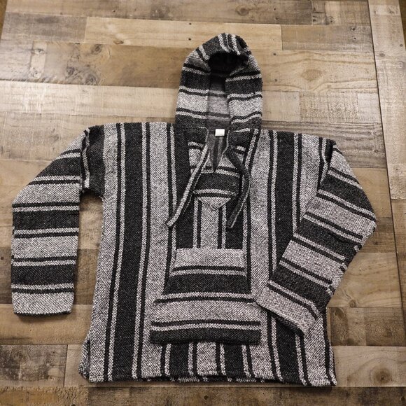 Artesanias Mickey Mexican Baja Hoodie drug rug men's large white black - Picture 1 of 7